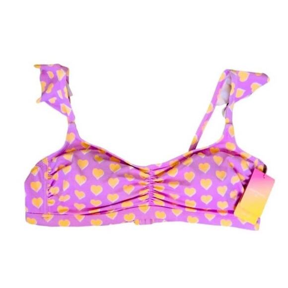New Stoney x Clover Ruffle Heart Bikini Top Pink Orange Hearts Size 2X - Picture 1 of 3